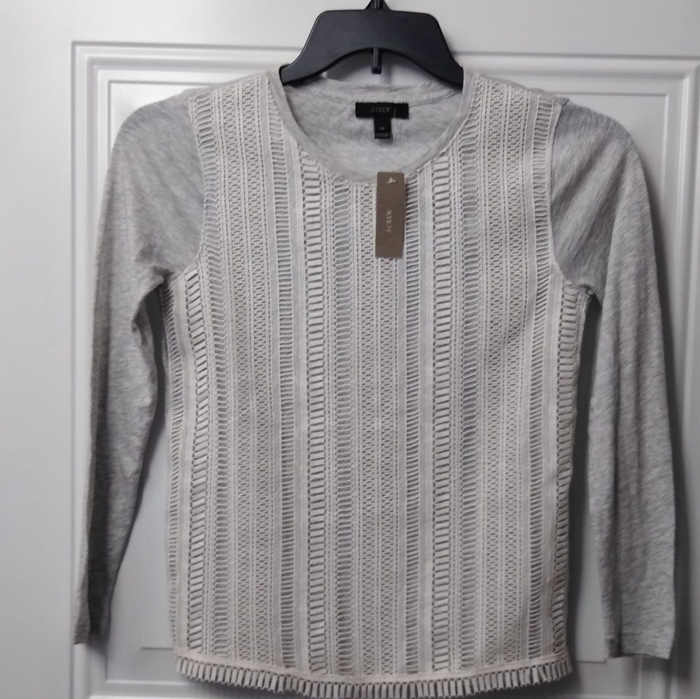 J. Crew Grey Tee With Ivory Lace Overlay Size XS
